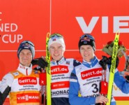 Das Podium der Herren: Johannes Lamparter (AUT), Jens Luraas Oftebro (NOR), Kristjan Ilves (EST), (l-r)