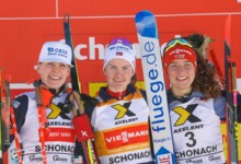 Das Damenpodium: Ida Marie Hagen (NOR), Gyda Westvold Hansen (NOR), Nathalie Armbruster (GER), (l-r)