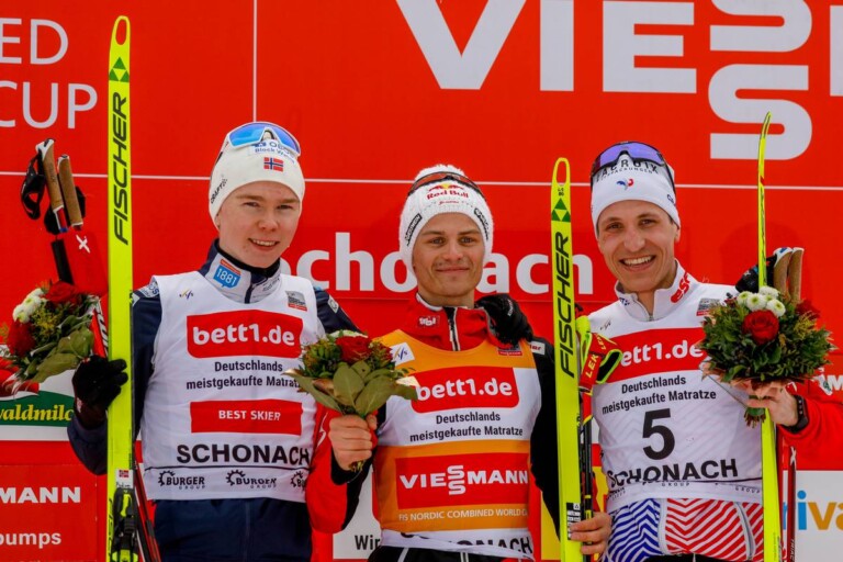 Das Podium der Herren: Jens Luraas Oftebro (NOR), Johannes Lamparter (AUT), Laurent Muhlethaler (FRA), (l-r)
