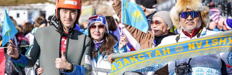 Chingiz Rakparov (KAZ) zeigte einen guten Sprung, zur Freude seiner Familie.