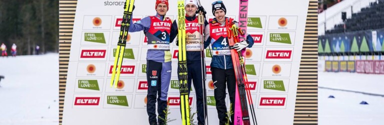 Die Sieger: Julian Schmid (GER), Jarl Magnus Riiber (NOR), Franz-Josef Rehrl (AUT), (l-r)