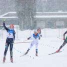 Trine Goepfert (GER) siegt im Schneegestöber vor Hanna Midtsundstad (NOR) und Veronica Gianmoena (ITA), Daniela Dejori (ITA), (l-r)