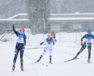 Trine Goepfert (GER) siegt im Schneegestöber vor Hanna Midtsundstad (NOR) und Veronica Gianmoena (ITA), Daniela Dejori (ITA), (l-r)
