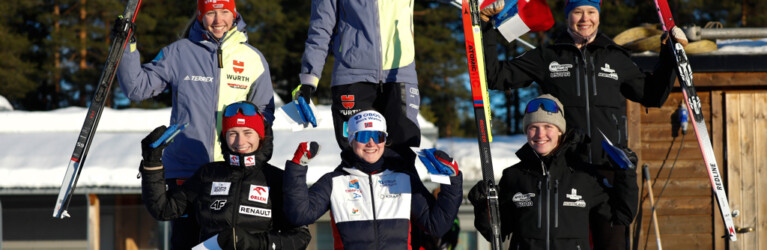 Das Damen-Podium vom Einzelwettkampf am Sonntag: Trine Goepfert (GER), Joanna Kil (POL), Kjersti Graesli (NOR), Sophia Maurus (GER), Alexa Brabec (USA), Annika Malacinski (USA), (l-r)