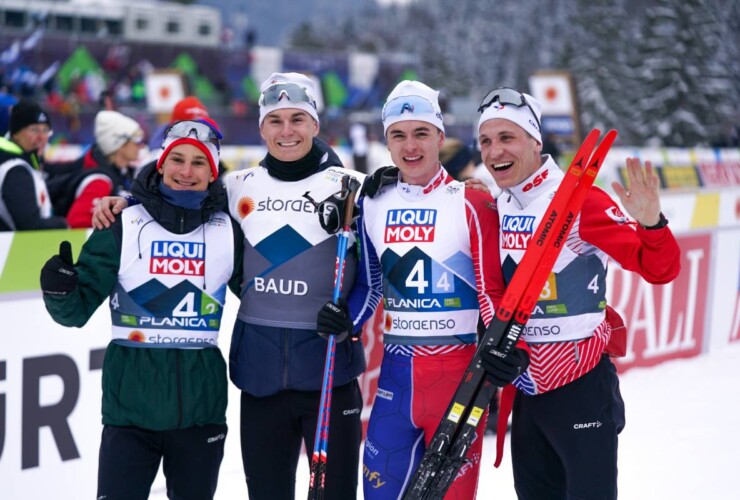 Starke Teamleistung der Franzosen Antoine Gerard (FRA), Matteo Baud (FRA), Marco Heinis (FRA), Laurent Muhlethaler (FRA), (l-r)