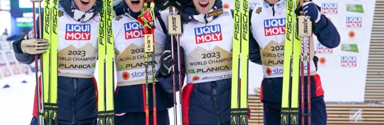 Teamweltmeister von der Großschanze: Jens Luraas Oftebro (NOR), Espen Andersen (NOR), Jarl Magnus Riiber (NOR), Joergen Graabak (NOR), (l-r)
