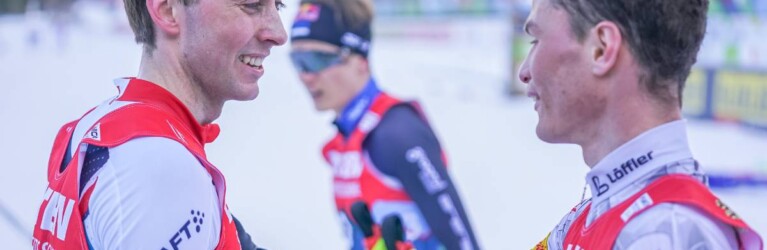 Der neue und der alte Weltmeister: Jarl Magnus Riiber (NOR) und Johannes Lamparter (AUT)