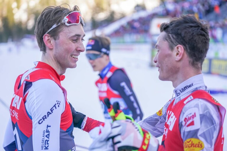 Der neue und der alte Weltmeister: Jarl Magnus Riiber (NOR) und Johannes Lamparter (AUT)