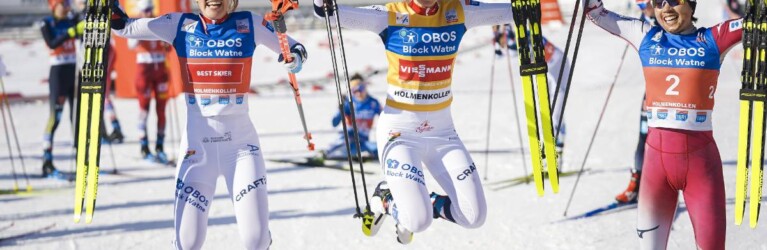Für einen Freudensprung reicht die Kraft noch: Ida Marie Hagen (NOR), Gyda Westvold Hansen (NOR), Anju Nakamura (JPN), (l-r)