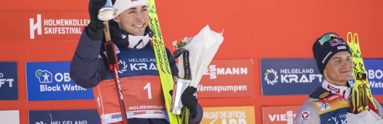 Jarl Magnus Riiber (NOR) feiert mit dem King's Cup.