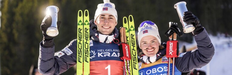 Jarl Magnus Riiber (NOR) und Gyda Westvold Hansen (NOR), (l-r) gewinnen den King's Cup.