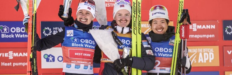 1Die Tagessiegerinnen: Ida Marie Hagen (NOR), Gyda Westvold Hansen (NOR), Anju Nakamura (JPN), (l-r)