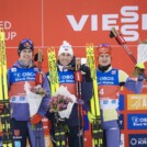 Die Sieger: Vinzenz Geiger (GER), Jarl Magnus Riiber (NOR), Julian Schmid (GER), (l-r)