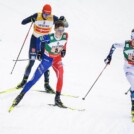 Die Spitzengruppe: Julian Schmid (GER), Matteo Baud (FRA), Joergen Graabak (NOR), (l-r)