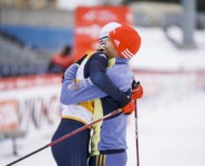 Vinzenz Geiger (GER) und Julian Schmid (GER) (l-r) feiern ihren Sieg.