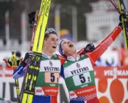 Freude über Platz drei bei Matteo Baud (FRA) und Laurent Muhlethaler (FRA) (l-r)