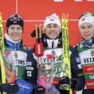 Die Tagessieger: Kristjan Ilves (EST), Jarl Magnus Riiber (NOR), Jens Luraas Oftebro (NOR), (l-r)