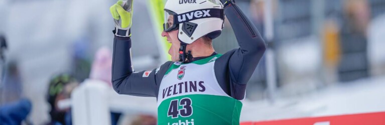 Laurent Muhlethaler (FRA) feiert seinen Sprung.