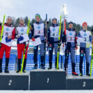 Das Podium des Teamsprints: Fabio Obermeyr (AUT), Christian Deuschl (AUT), Wendelin Thannheimer (GER), David Mach (GER), Simon Mach (GER), Richard Stenzel (GER)