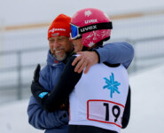 David Mach (GER) feiert mit Holger Meichsner seinen gelungenen Sprung.