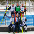 Das Podium des letzten Einzelwettkampfs: Wendelin Thannheimer (GER), Terence Weber (GER), Fabio Obermeyr (AUT) (o, l-r), David Mach (GE), Sebastian Oestvold (NOR), Kasper Moen Flatla (NOR) (u, l-r)