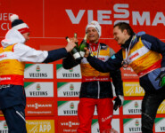 Drei Youngster liegen in der Gesamtwertung vorn: Jens Luraas Oftebro (NOR), Johannes Lamparter (AUT), Julian Schmid (GER), (l-r)