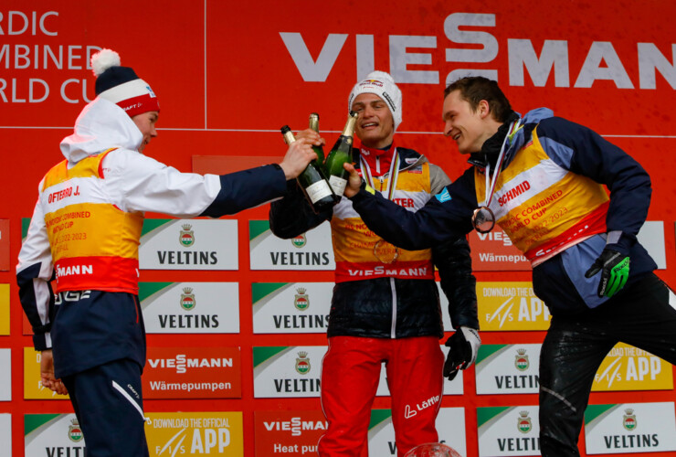 Drei Youngster liegen in der Gesamtwertung vorn: Jens Luraas Oftebro (NOR), Johannes Lamparter (AUT), Julian Schmid (GER), (l-r)