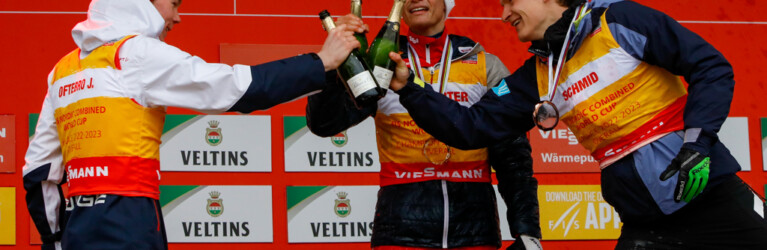 Drei Youngster liegen in der Gesamtwertung vorn: Jens Luraas Oftebro (NOR), Johannes Lamparter (AUT), Julian Schmid (GER), (l-r)