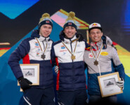 Jens Luraas Oftebro (NOR), Jarl Magnus Riiber (NOR) und Johannes Lamparter (AUT) (l-r) gehörten auch in Planica zu den Hauptakteuren.