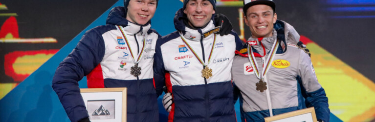 Jens Luraas Oftebro (NOR), Jarl Magnus Riiber (NOR) und Johannes Lamparter (AUT) (l-r) gehörten auch in Planica zu den Hauptakteuren.
