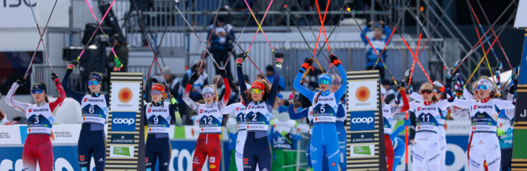 No eXception: Auch bei der WM in Planica demonstrierten die Kombiniererinnen gegen ihren Ausschluss von den Olympischen Spielen. Im Bild: Haruka Kasai (JPN), Svenja Wuerth (GER), Maria Gerboth (GER), Lisa Hirner (AUT), Nathalie Armbruster (GER), Annika Sieff (ITA), Ida Marie Hagen (NOR), Gyda Westvold Hansen (NOR), (l-r)