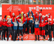Team Österreich feiert den Gesamtsieger: Franz-Josef Rehrl (AUT), Lukas Greiderer (AUT), Johannes Lamparter (AUT), Thomas Rettenegger (AUT), Stefan Rettenegger (AUT), (l-r)