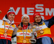 Drei Youngster liegen in der Gesamtwertung vorn: Jens Luraas Oftebro (NOR), Johannes Lamparter (AUT), Julian Schmid (GER), (l-r)