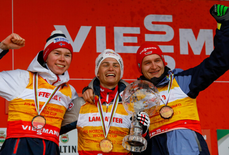 Drei Youngster liegen in der Gesamtwertung vorn: Jens Luraas Oftebro (NOR), Johannes Lamparter (AUT), Julian Schmid (GER), (l-r)