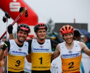 Die Gewinner bei den Herren: Johannes Rydzek (GER), Julian Schmid (GER), Franz-Josef Rehrl (AUT), (l-r).