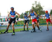 Starke Läufer unter sich: Johannes Rydzek (GER), Laurent Muhlethaler (FRA), Johannes Lamparter (AUT), Franz-Josef Rehrl (AUT), (l-r)