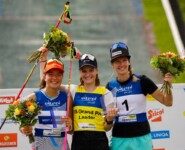 Die Tagessiegerinnen: Nathalie Armbruster (GER), Ema Volavsek (SLO), Svenja Wuerth (GER), (l-r)