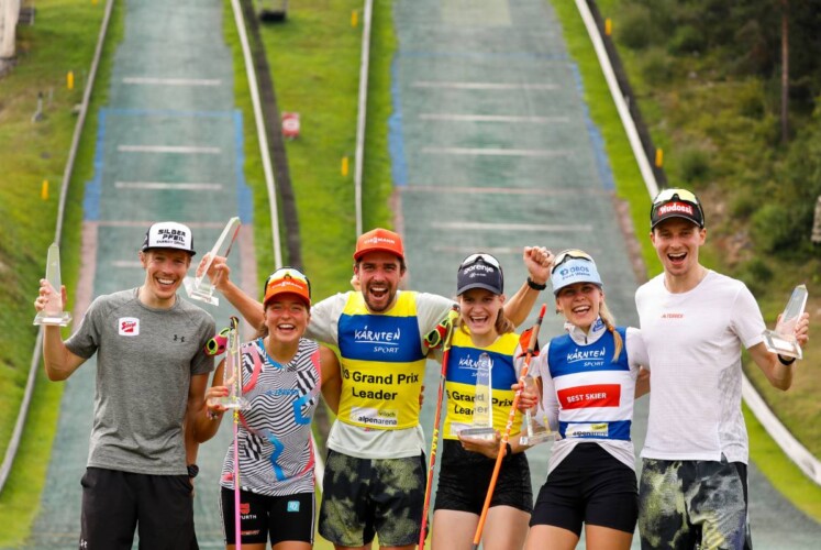 Die sechs Top-Platzierten der Gesamtwertungen: Franz-Josef Rehrl (AUT), Nathalie Armbruster (GER), Johannes Rydzek (GER), Ema Volavsek (SLO), Ida Marie Hagen (NOR), Terence Weber (GER)