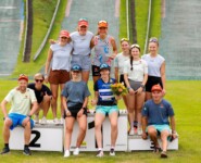 03.09.2023, Villach, Austria (AUT): Das deutsche Damenteam: Marie Naehring (GER), Anne Haeckel (GER), Sophia Maurus (GER), Maria Gerboth (GER), Magdalena Burger (GER), Jenny Nowak (GER), Nathalie Armbruster (GER), Svenja Wuerth (GER), Bundestrainer Florian Aichinger (GER), Co-Trainer Tim Kopp (GER)