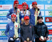 Die siegreichen Junioren: Richard Stenzel (GER), Tristan Sommerfeldt (GER), Benedikt Graebert (GER), Lucas Mach (GER), Jonathan Graebert (GER), Ansgar Schupp (GER) (l-r)