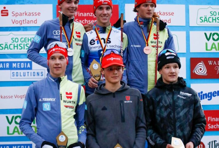 Die siegreichen Junioren: Richard Stenzel (GER), Tristan Sommerfeldt (GER), Benedikt Graebert (GER), Lucas Mach (GER), Jonathan Graebert (GER), Ansgar Schupp (GER) (l-r)