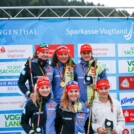 Die Siegerinnen beim Einzel der Damen: Jenny Nowak (GER), Nathalie Armbruster (GER), Maria Gerboth (GER), Ronja Loh (GER), Magdalena Burger (GER), Fabienne Klumpp (GER), (l-r)