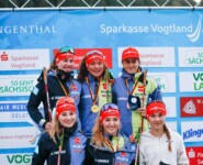 Die Siegerinnen beim Einzel der Damen: Jenny Nowak (GER), Nathalie Armbruster (GER), Maria Gerboth (GER), Ronja Loh (GER), Magdalena Burger (GER), Fabienne Klumpp (GER), (l-r)