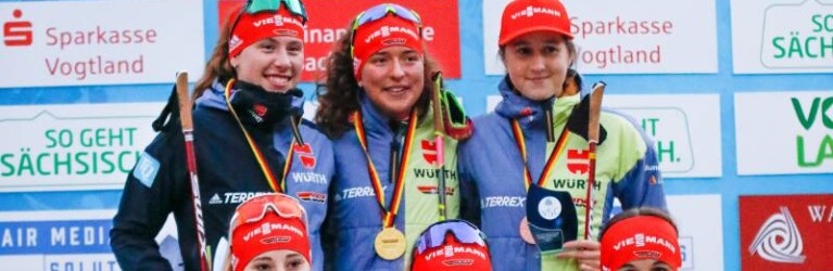 Die Siegerinnen beim Einzel der Damen: Jenny Nowak (GER), Nathalie Armbruster (GER), Maria Gerboth (GER), Ronja Loh (GER), Magdalena Burger (GER), Fabienne Klumpp (GER), (l-r)