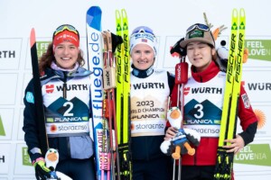 Drei große Athletinnen des letzten Winters: Nathalie Armbruster (GER), Gyda Westvold Hansen (NOR), Haruka Kasai (JPN), (l-r)