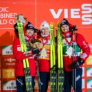 Norwegischer Dreifacherfolg: Jarl Magnus Riiber (NOR), Jens Luraas Oftebro (NOR), Joergen Graabak (NOR), (l-r)