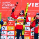 Das Podium am Samstag: Johannes Lamparter (AUT), Jarl Magnus Riiber (NOR), Joergen Graabak (NOR), (l-r)