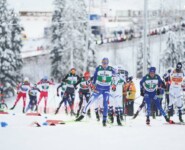 Eero Hirvonen (FIN), Stephen Schumann (USA), Johannes Rydzek (GER), Manuel Faisst (GER), (l-r) im Wald