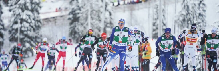 Eero Hirvonen (FIN), Stephen Schumann (USA), Johannes Rydzek (GER), Manuel Faisst (GER), (l-r) im Wald