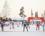 Knappe Angelegenheit: Johannes Rydzek (GER), Vinzenz Geiger (GER), Johannes Lamparter (AUT), Jarl Magnus Riiber (NOR), (l-r) im Ziel.